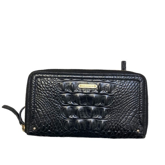 Brahmin black embossed Melbourne leather zipper clutch bag - Picture 1 of 9